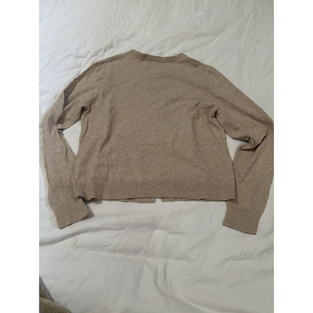 Beige Button Front Crewneck Cardigan Sweater Size Small - Picture 6 of 7